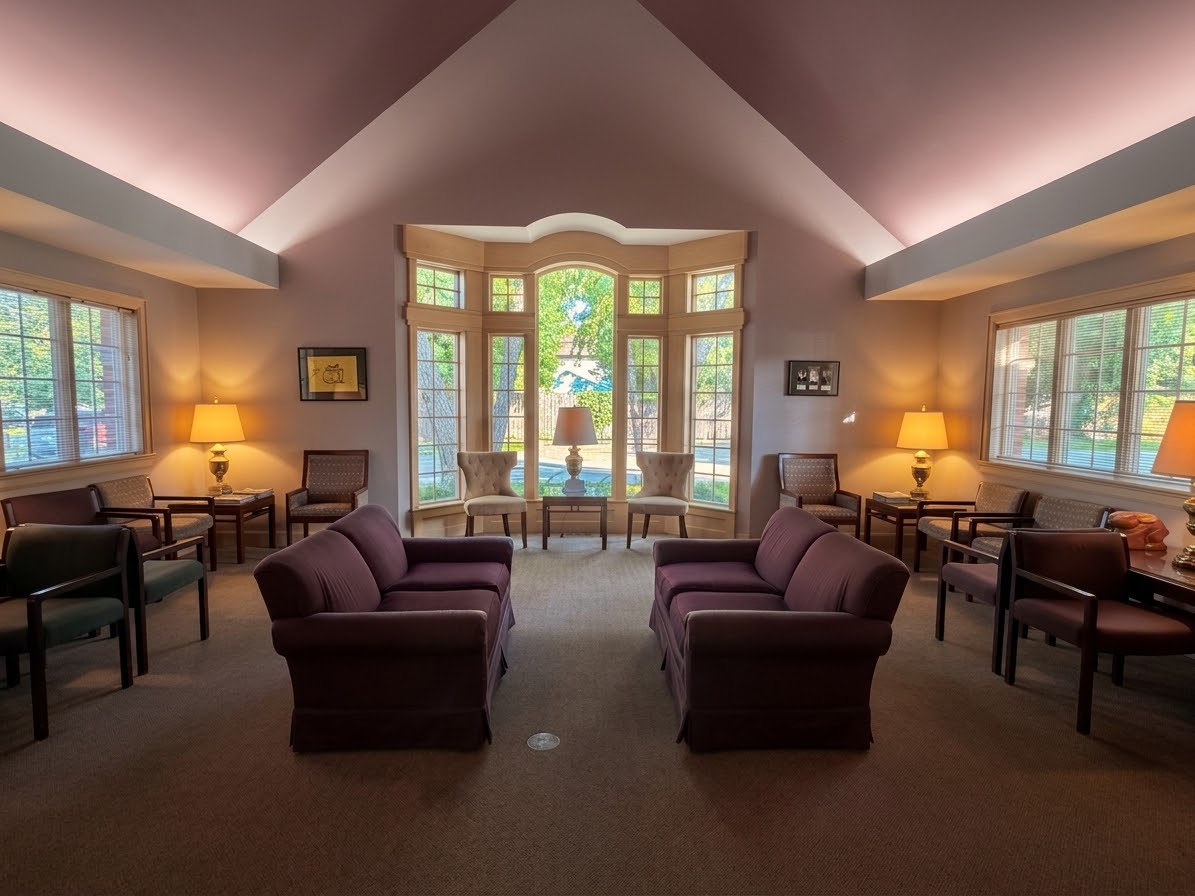 The clinic’s welcoming waiting room with comfortable chairs and natural light
